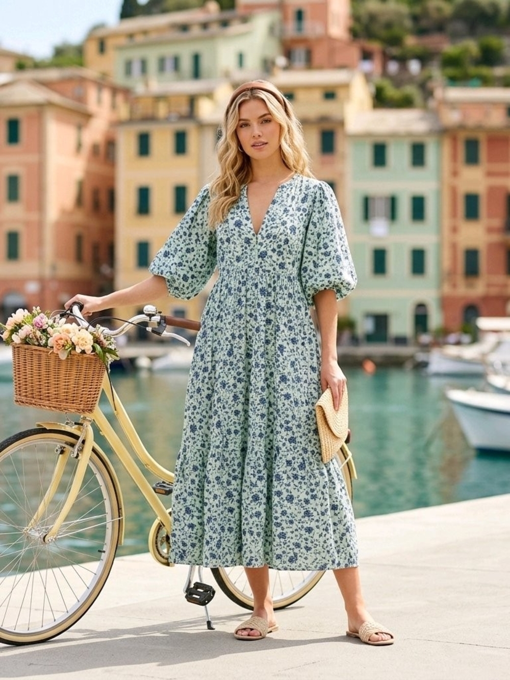 Universal Thread Mint Green Floral V-Neck Tiered Maxi Dress